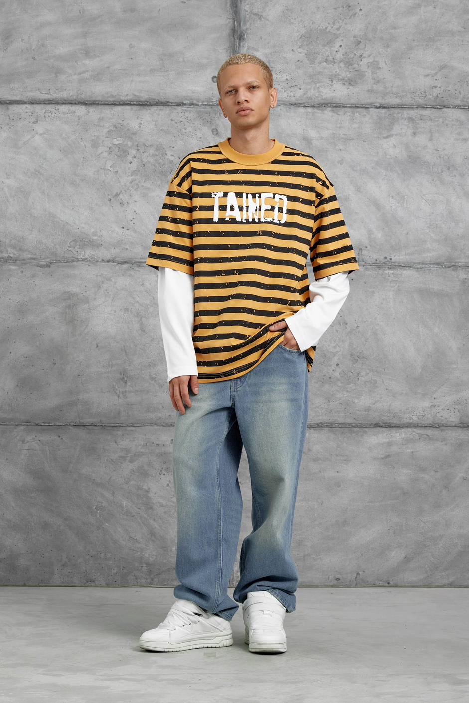 Hardal TAINED BASKILI KOLU PARCALI OVERSİZE SWEATSHIRT