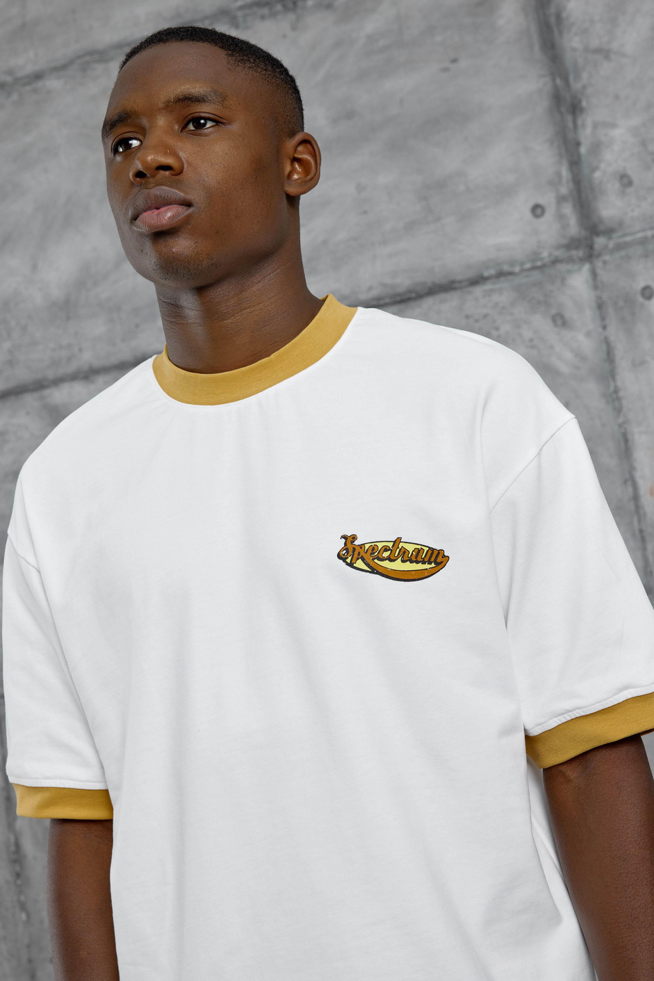 Hardal Yakalı Spectrum Yazılı Oversize Tshirt