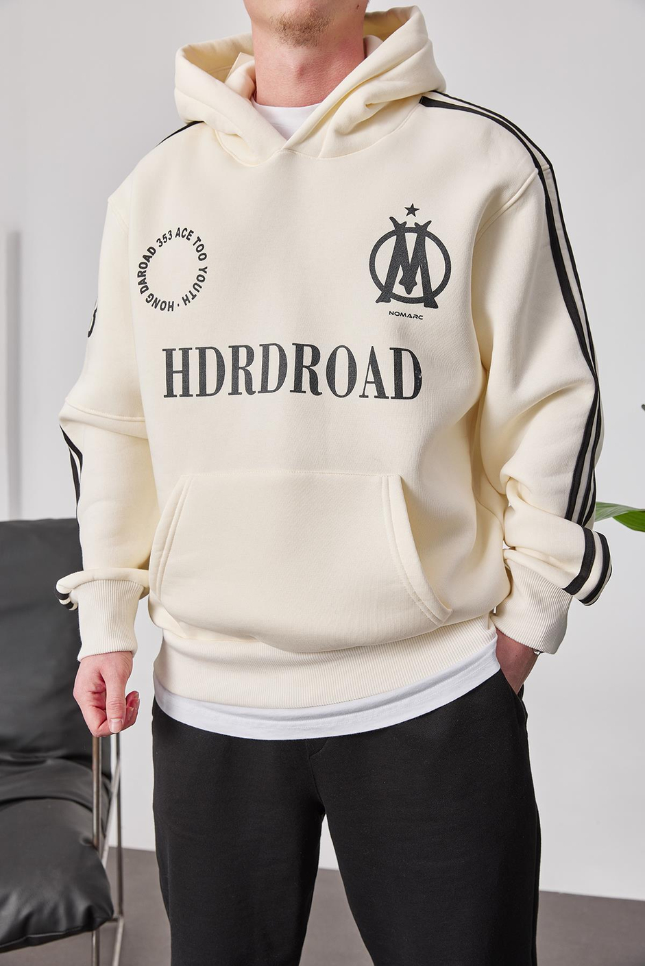 HDRDROAD Krem Kapüşonlu Sweatshirt