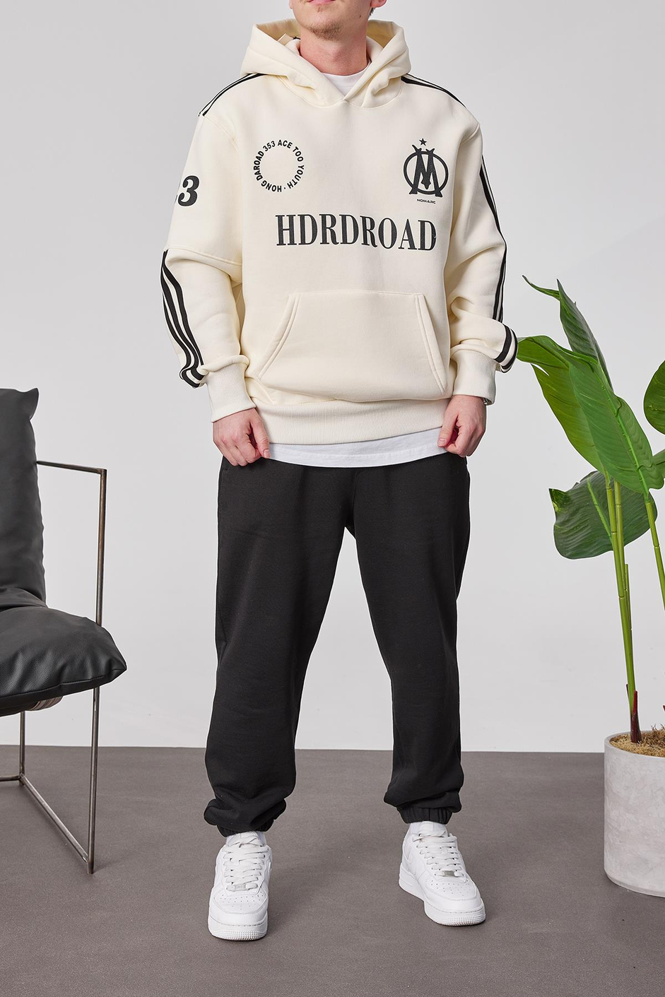 HDRDROAD Krem Kapüşonlu Sweatshirt