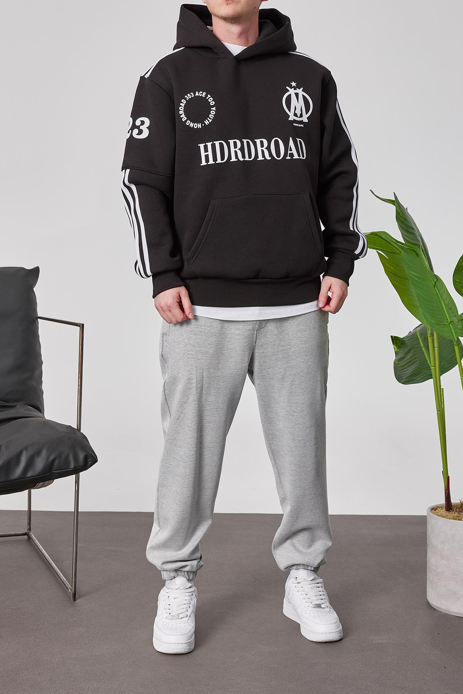 HDRDROAD Siyah Kapüşonlu Sweatshirt