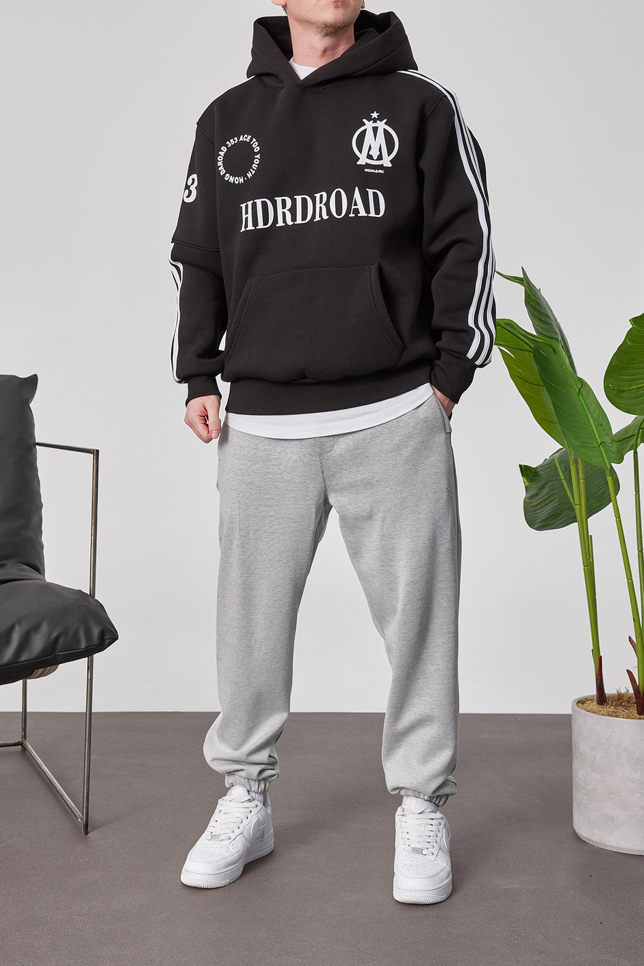 HDRDROAD Siyah Kapüşonlu Sweatshirt