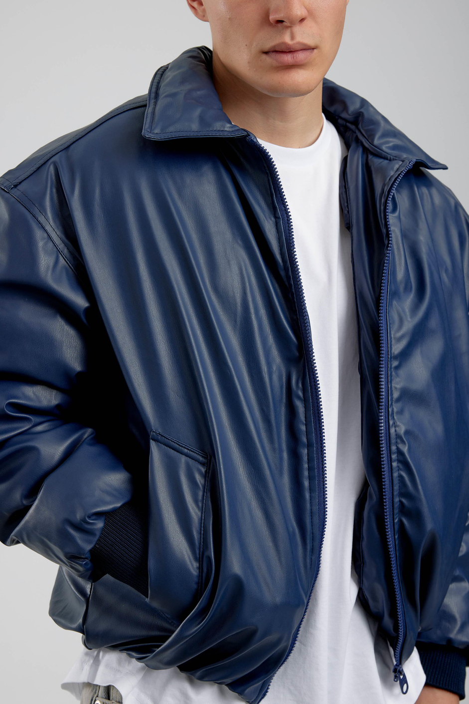 İndigo Bomber Deri Mont