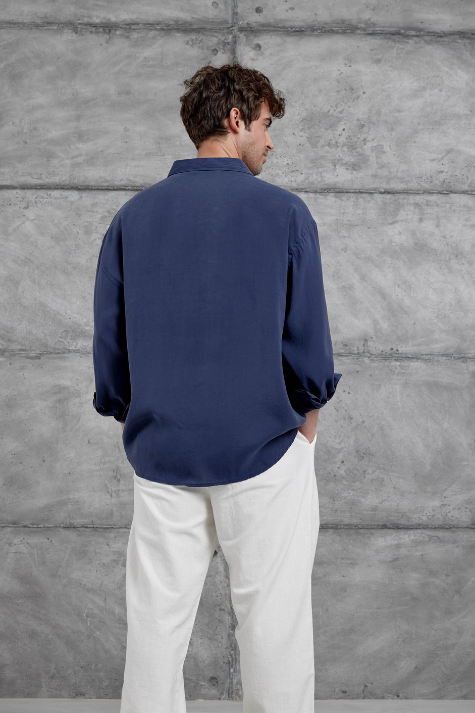 Indigo Modal Kumaş Oversize Gömlek