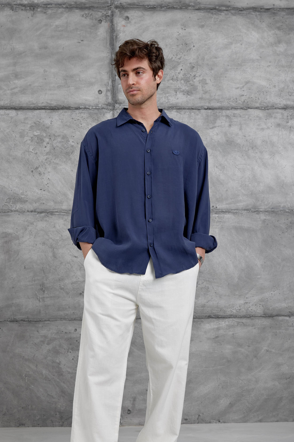 Indigo Modal Kumaş Oversize Gömlek