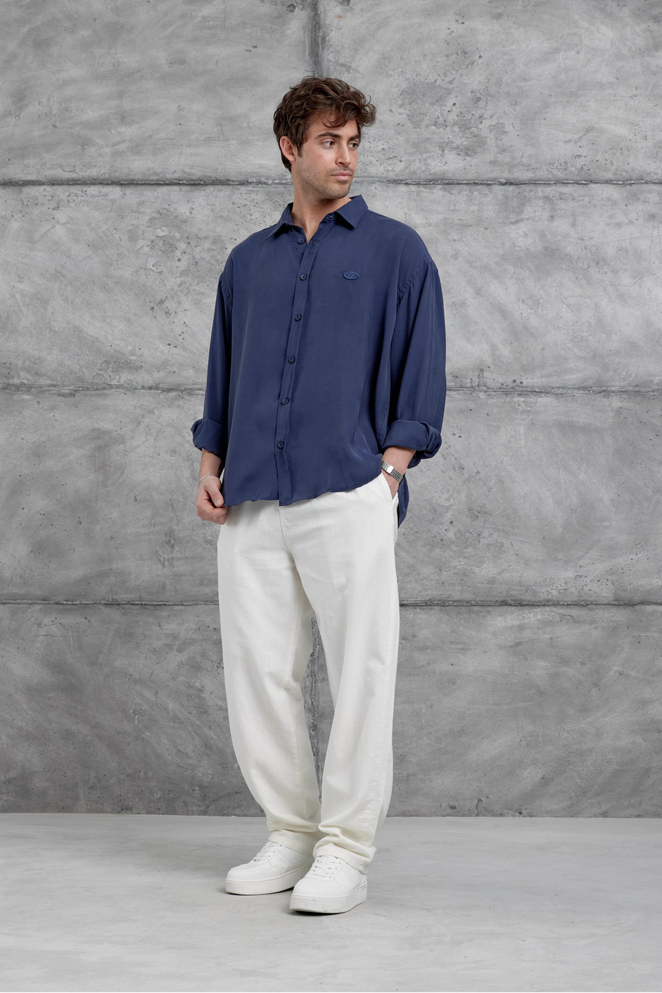 Indigo Modal Kumaş Oversize Gömlek