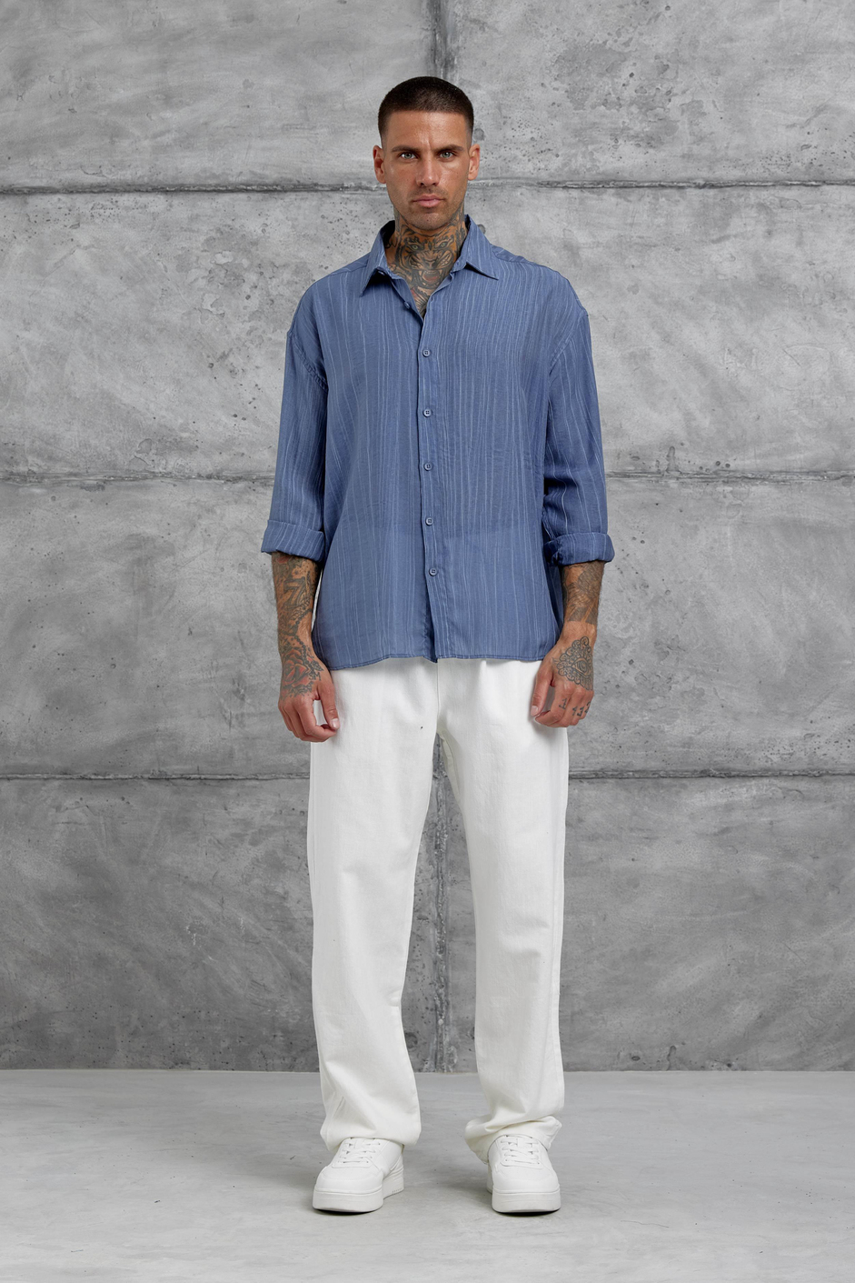 Indigo Sülfür Çilek Model Oversize Gömlek