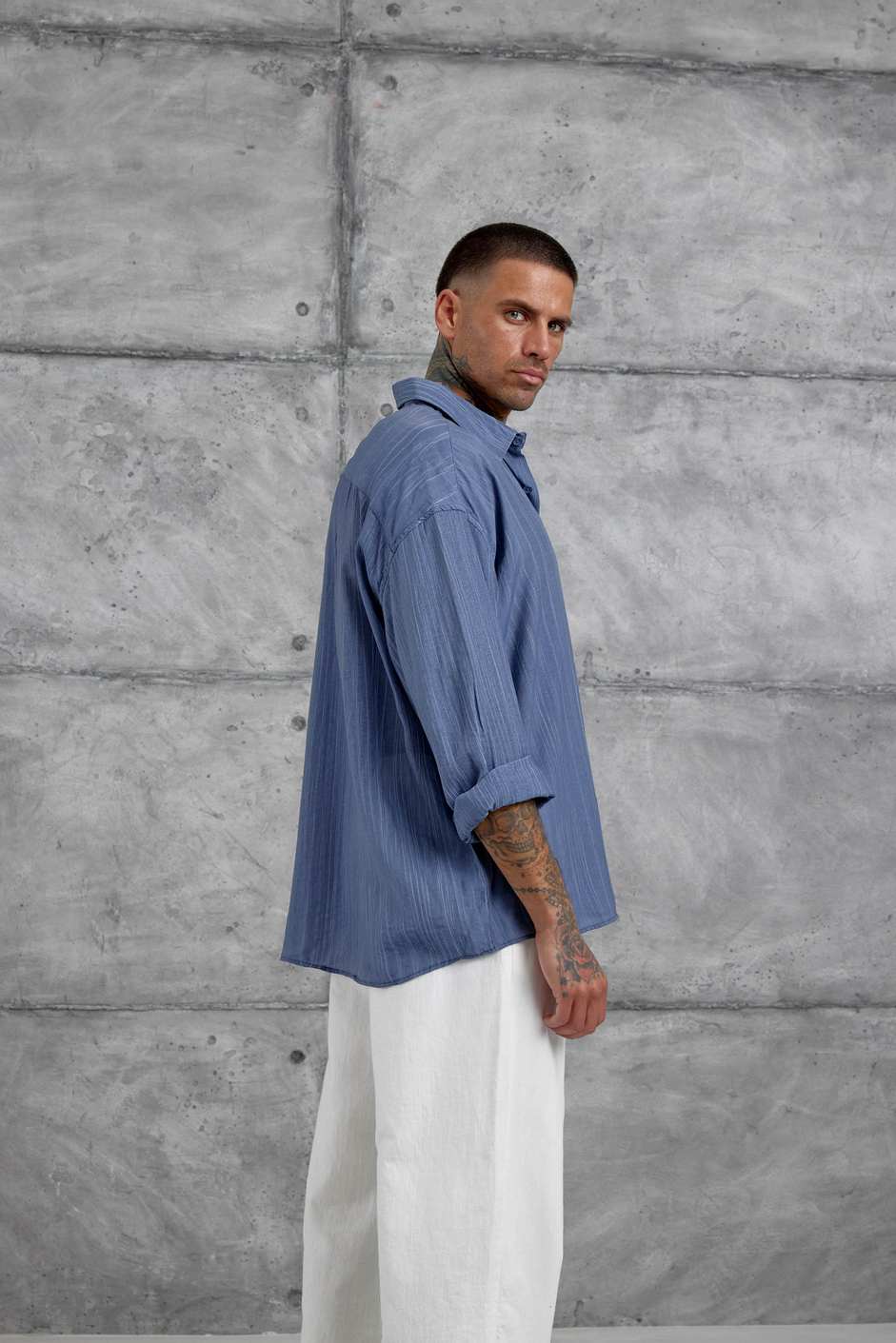 Indigo Sülfür Çilek Model Oversize Gömlek