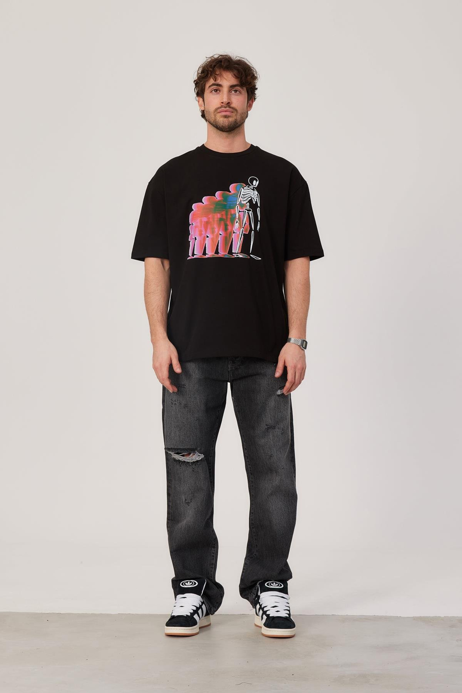 İskelet Baskılı Siyah Tshirt
