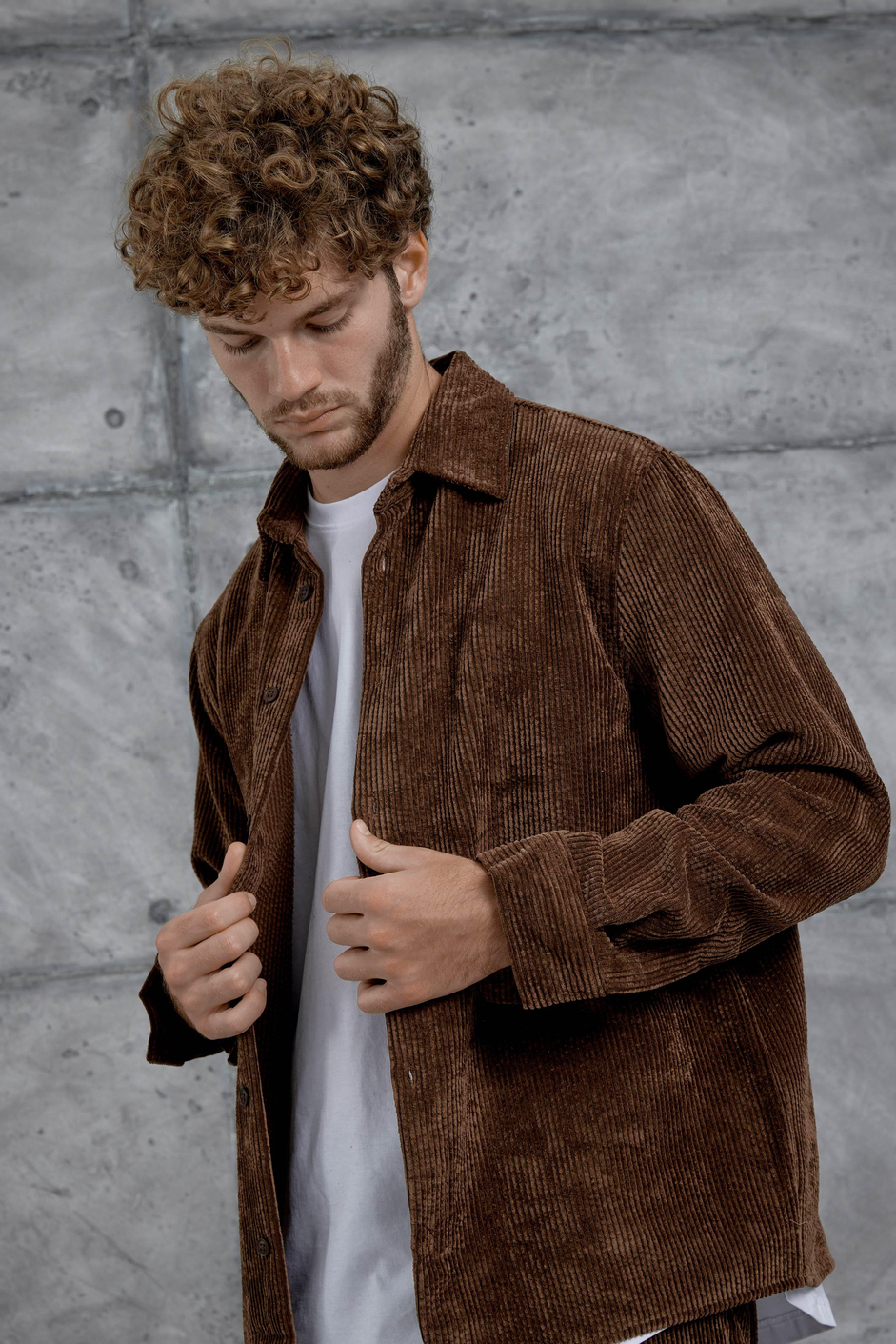 Kahverengi 251 Kadife Oversize Gömlek ve Pantalon Takım
