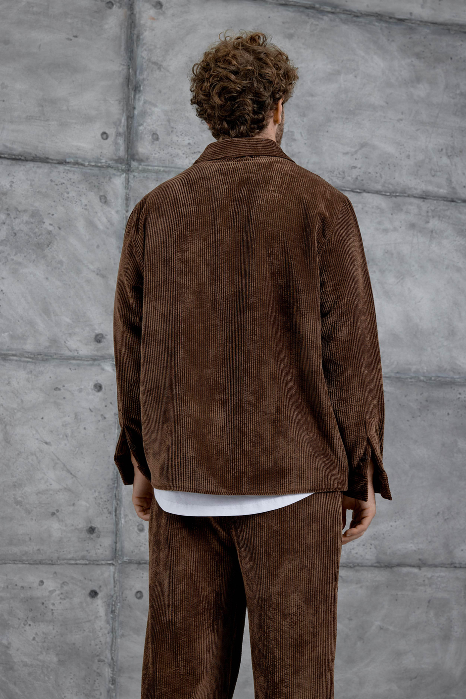 Kahverengi 251 Kadife Oversize Gömlek ve Pantalon Takım