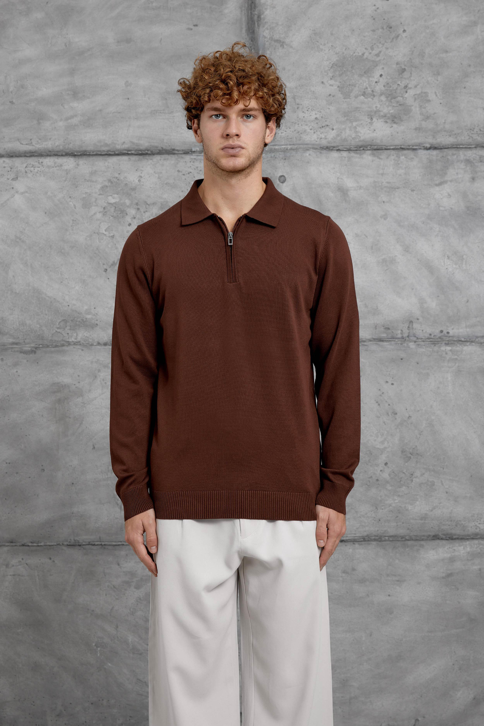 Kahverengi 251 YARIM FERMUARLI POLO YAKA BASIC TRIKO