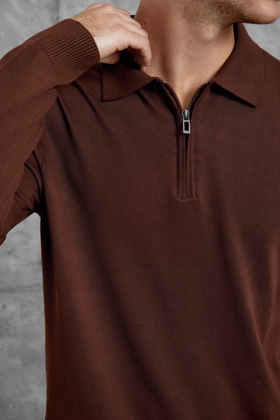 Kahverengi 251 YARIM FERMUARLI POLO YAKA BASIC TRIKO