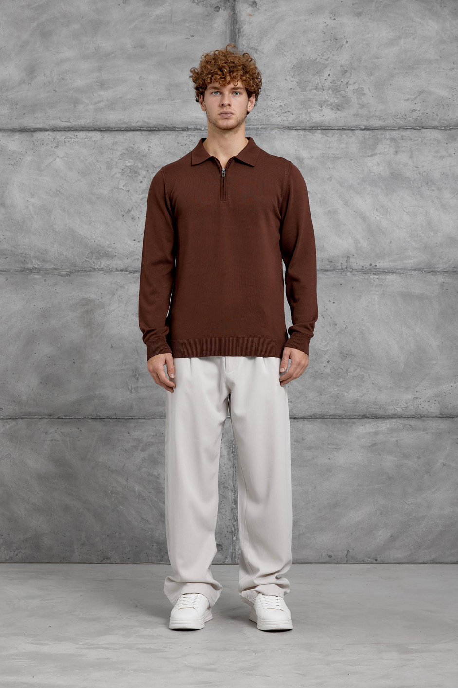 Kahverengi 251 YARIM FERMUARLI POLO YAKA BASIC TRIKO