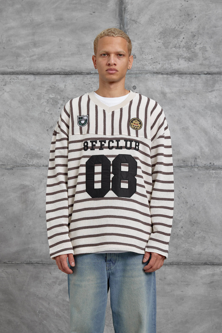 Kahverengi ÇİZGİLİ V YAKA SWEATSHİRT