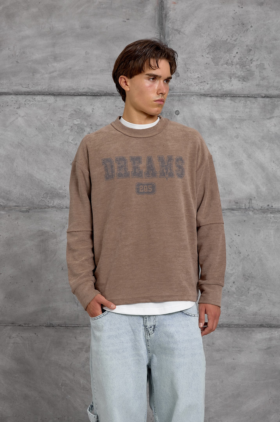 Kahverengi DREAMS BASKI DOKUMA KUMAŞ OVERSIZE SWEATSHIRT