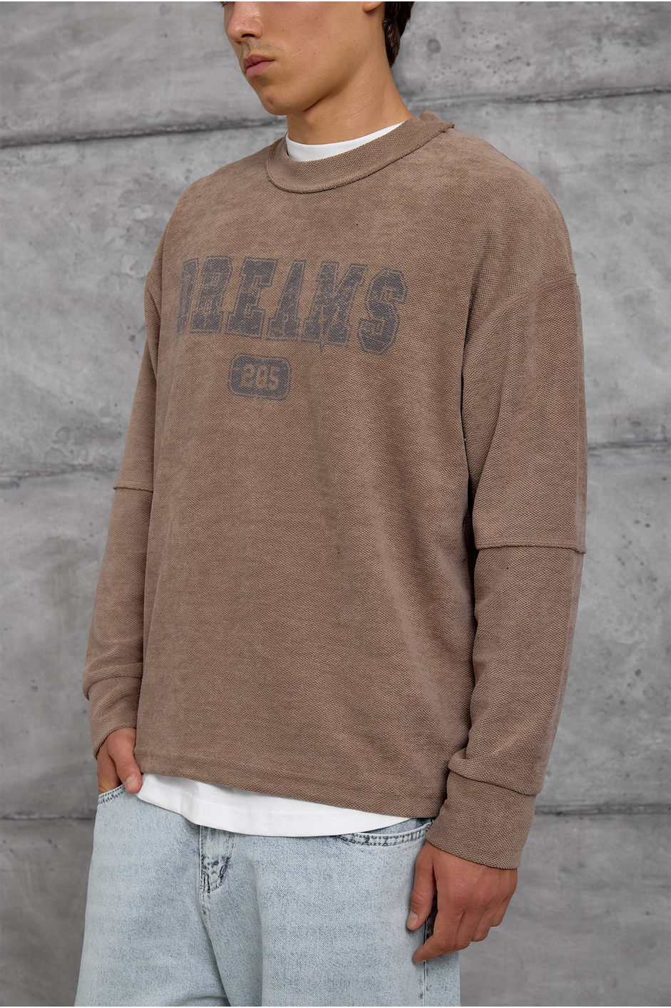 Kahverengi DREAMS BASKI DOKUMA KUMAŞ OVERSIZE SWEATSHIRT