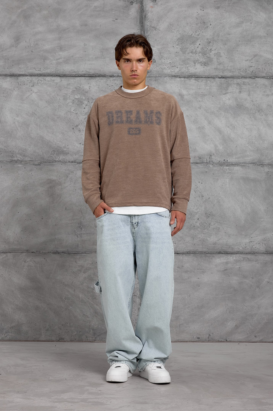 Kahverengi DREAMS BASKI DOKUMA KUMAŞ OVERSIZE SWEATSHIRT