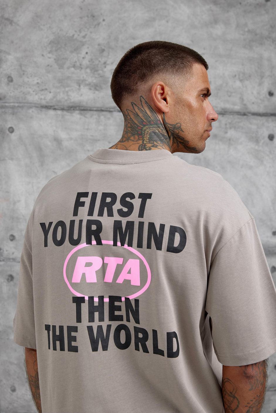 Kahverengi First Your Mind Yazılı Oversize Tshirt