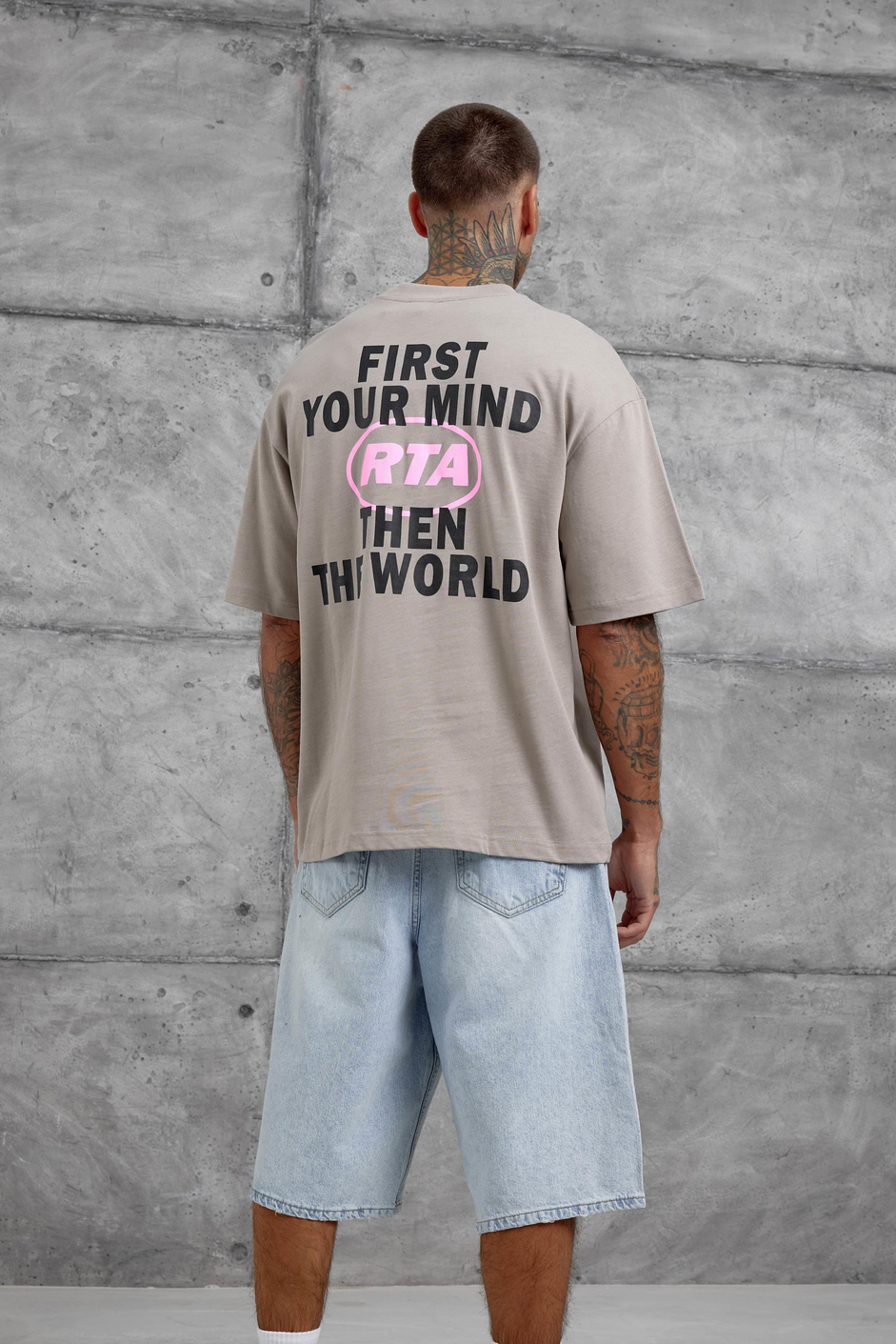 Kahverengi First Your Mind Yazılı Oversize Tshirt