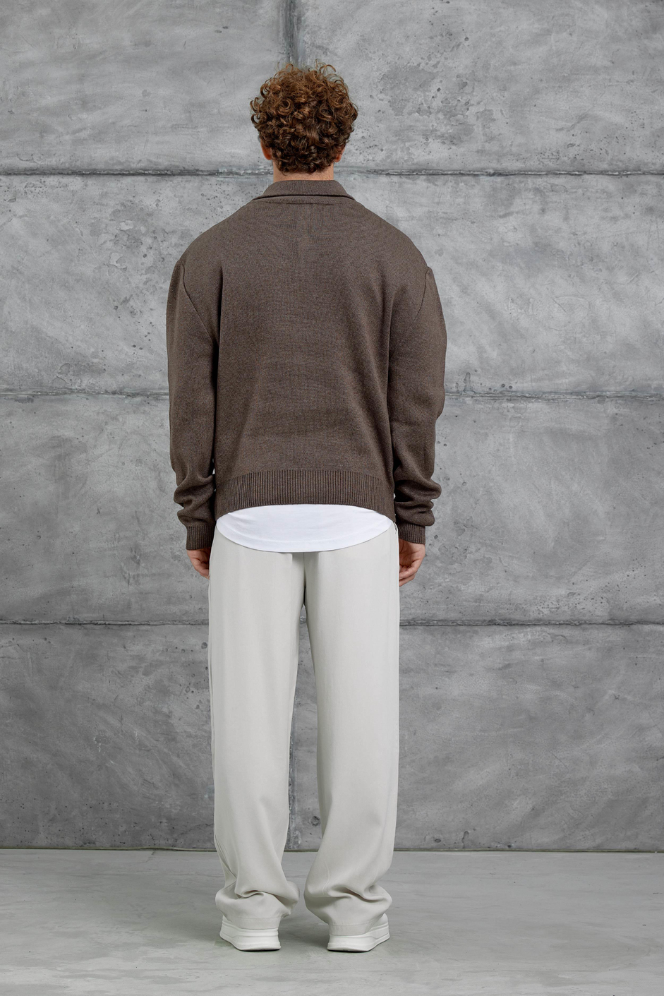 Kahverengi Gst Yarım Fermuarlı Oversize Triko