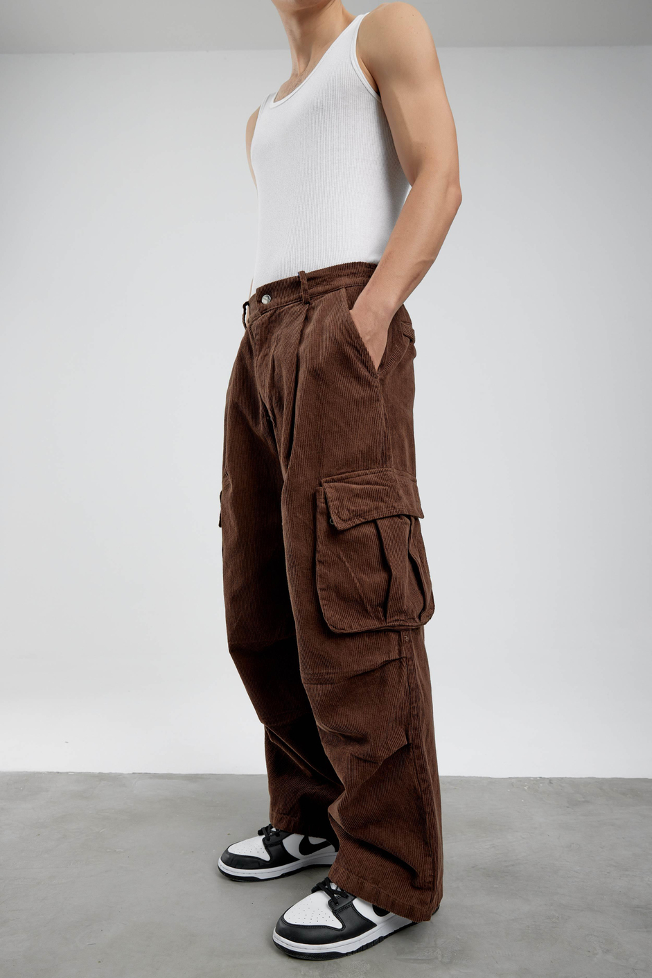 Kahverengi Kadife Baggy Kargo Pantolon
