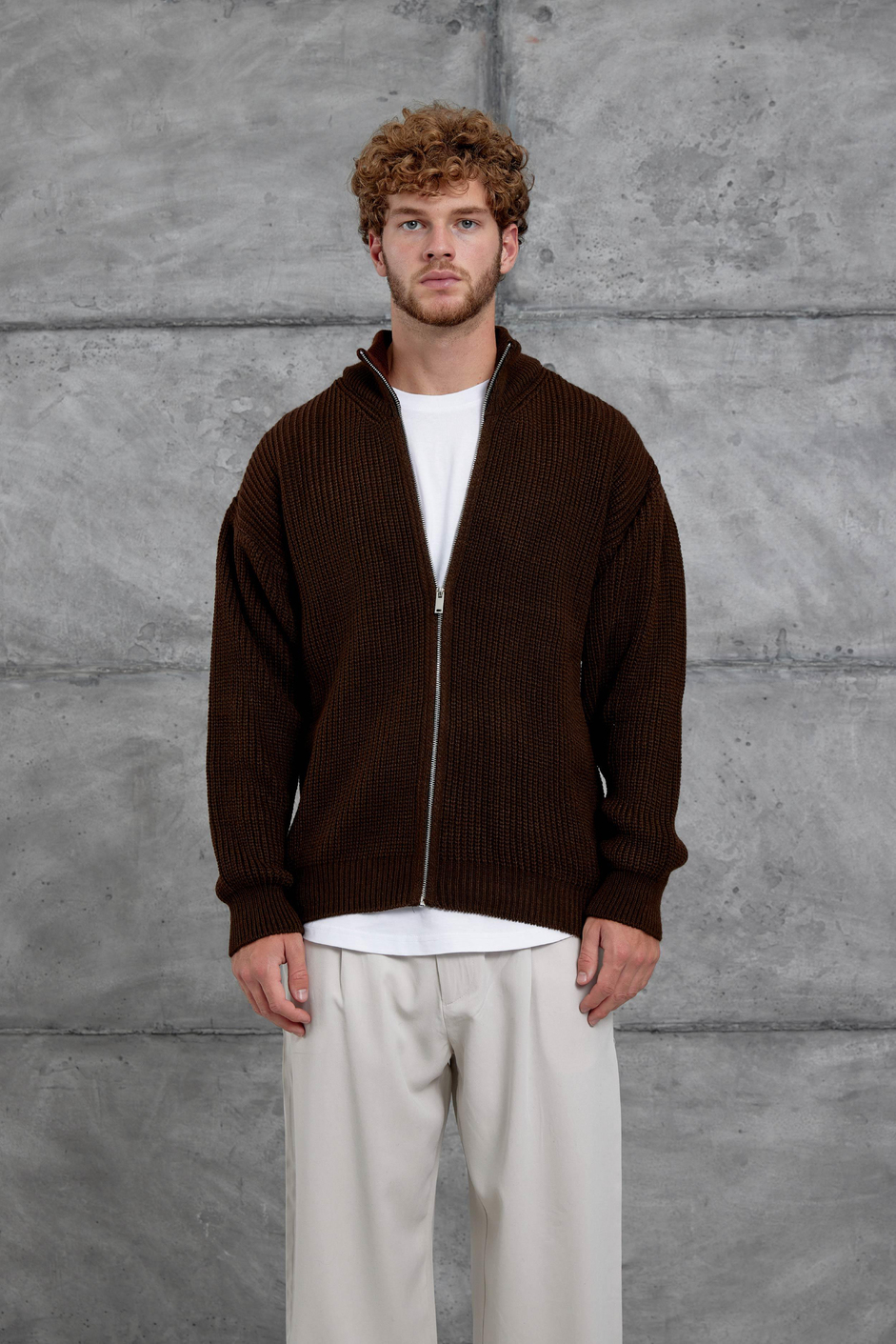 Kahverengi Mrk Fermuarlı Oversize Triko
