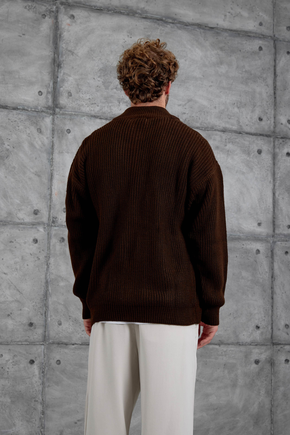 Kahverengi Mrk Fermuarlı Oversize Triko