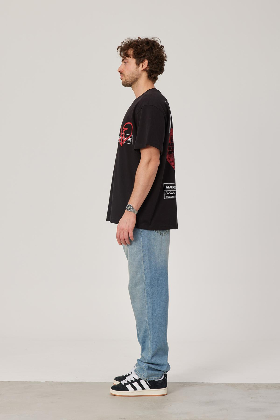 Kalp Baskılı Siyah Tshirt