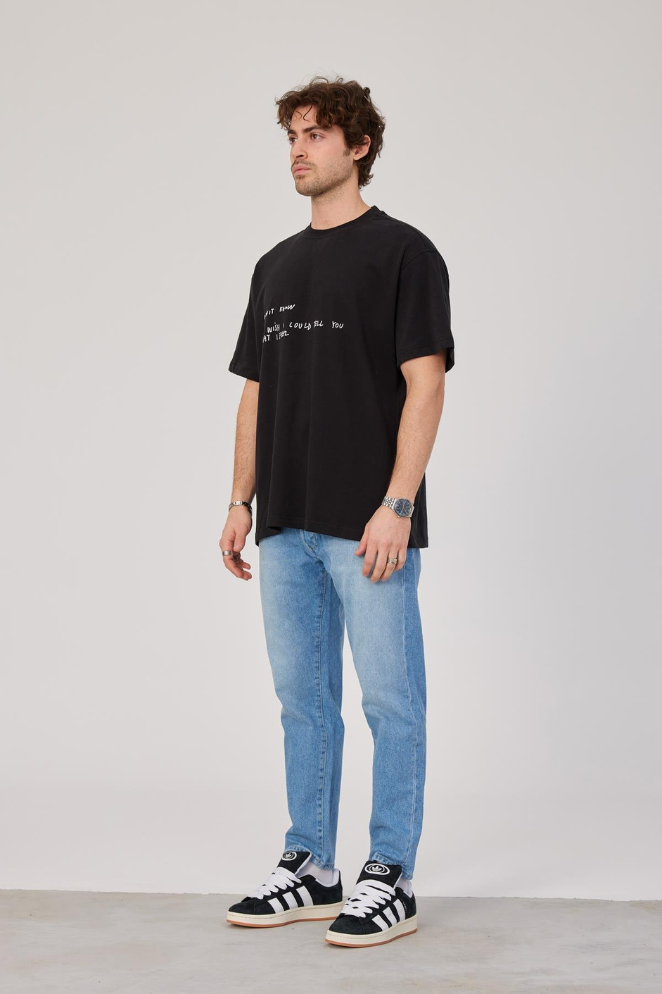 Karışık Yazılı Siyah Tshirt