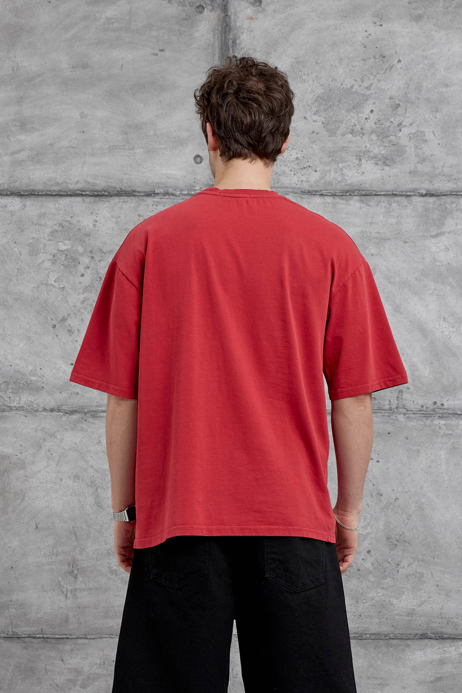 Kırmızı 1111 Yazılı Yıkamalı Oversize Tshirt