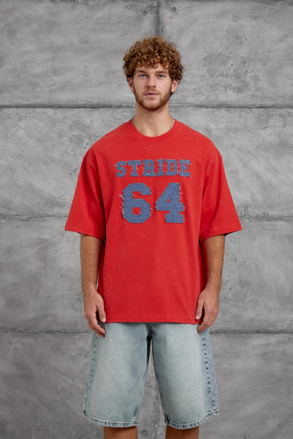 Kırmızı 64 HARF BASKI YIKAMALI OVERSIZE TSHIRT