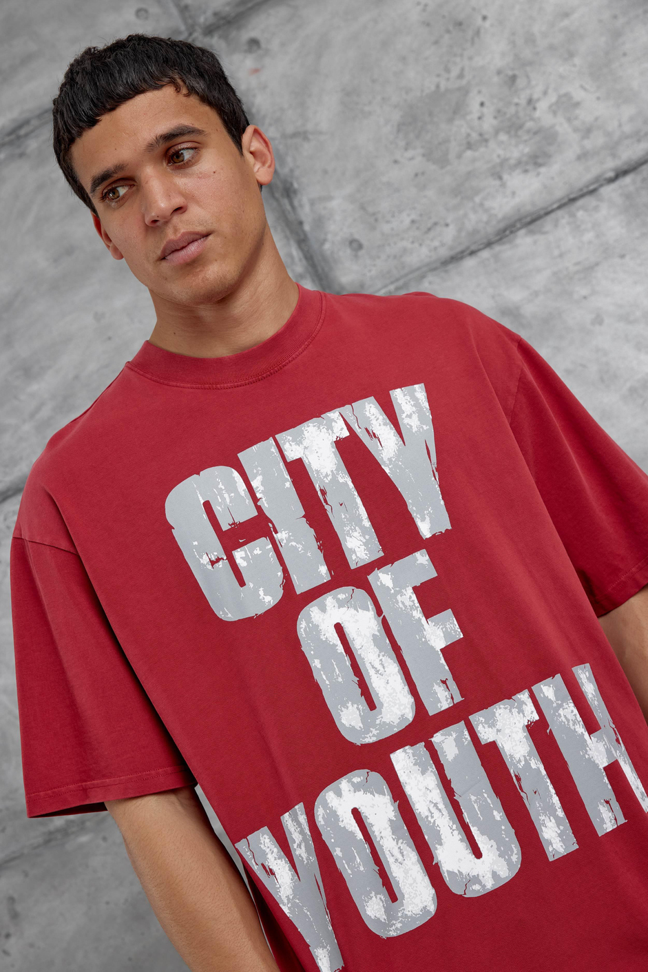 Kırmızı City Of Youth Baskılı OVersize Tshirt
