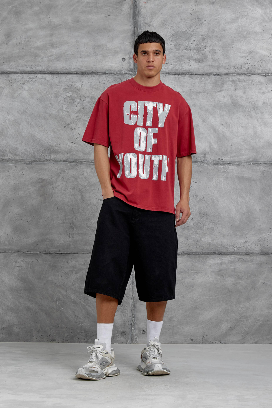 Kırmızı City Of Youth Baskılı OVersize Tshirt