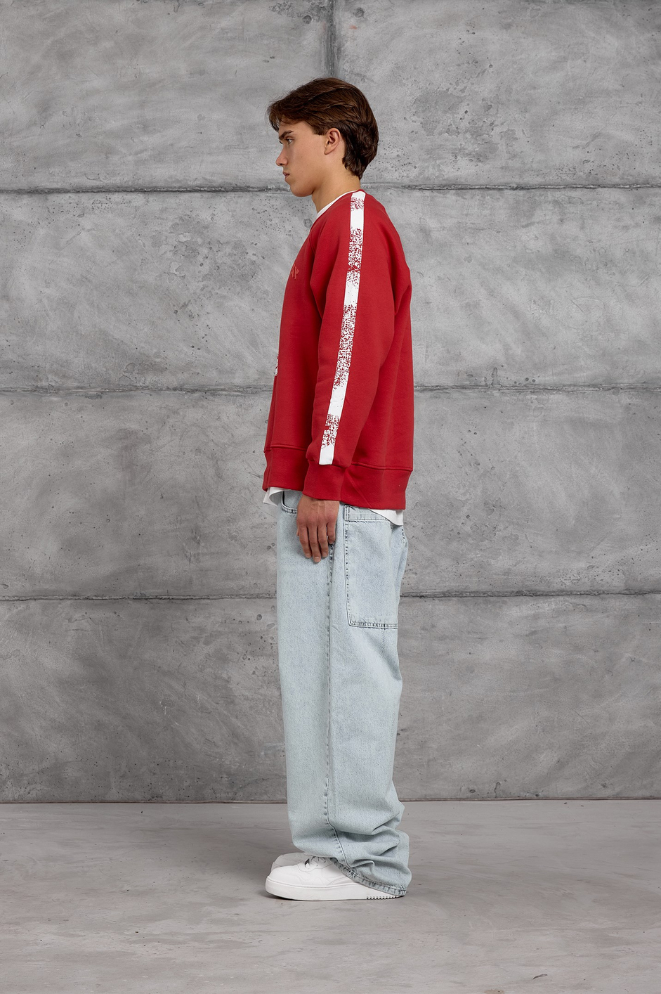 Kırmızı FIRÇA BOYALI SWEATSHIRT