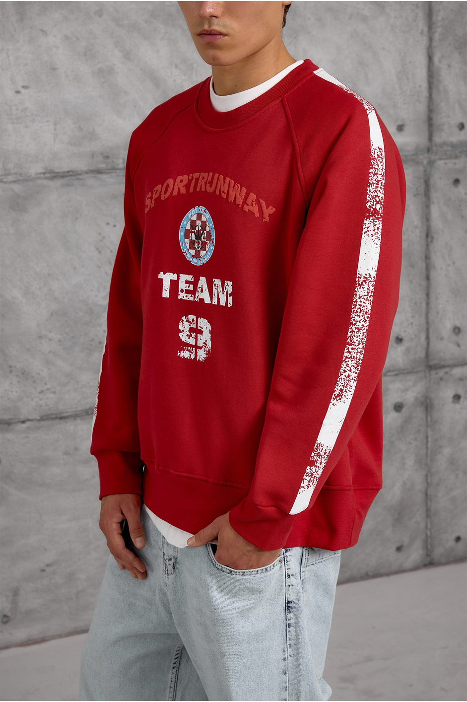 Kırmızı FIRÇA BOYALI SWEATSHIRT