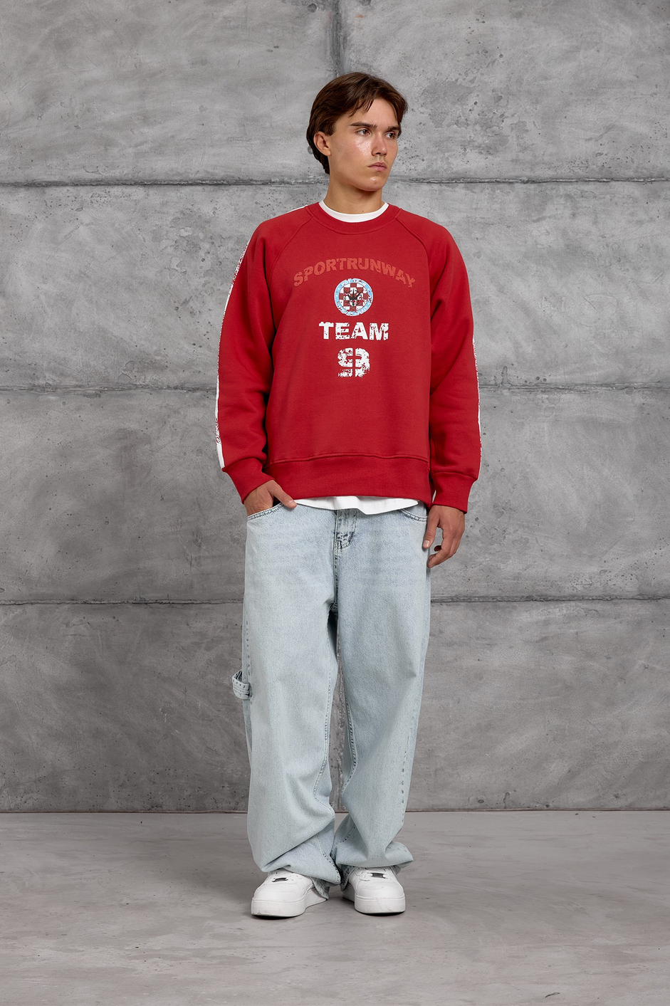 Kırmızı FIRÇA BOYALI SWEATSHIRT