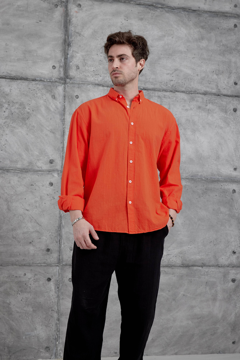 Kırmızı Gst Keten Oversize Gömlek