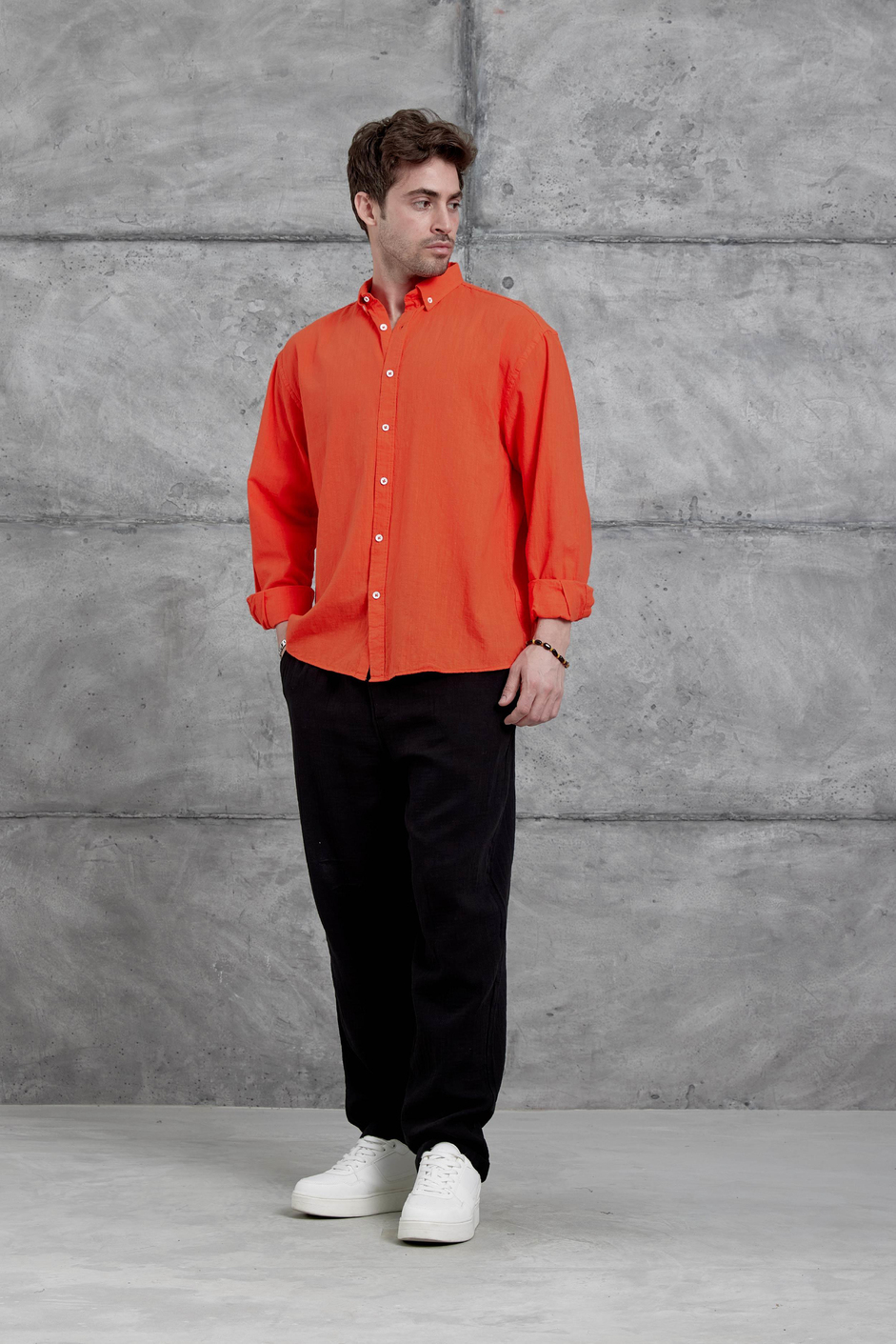 Kırmızı Gst Keten Oversize Gömlek