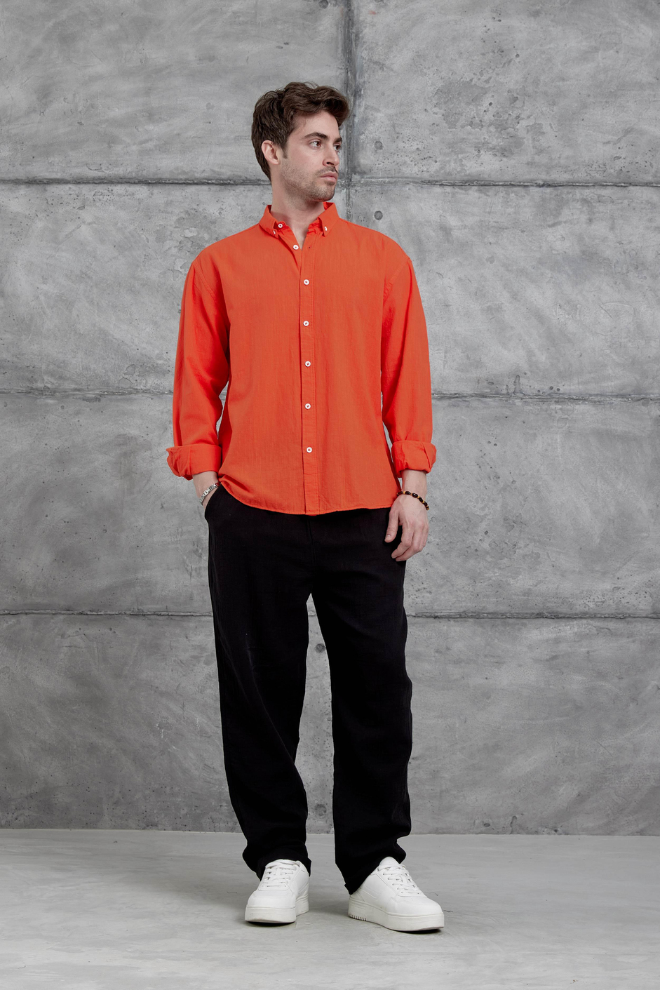 Kırmızı Gst Keten Oversize Gömlek