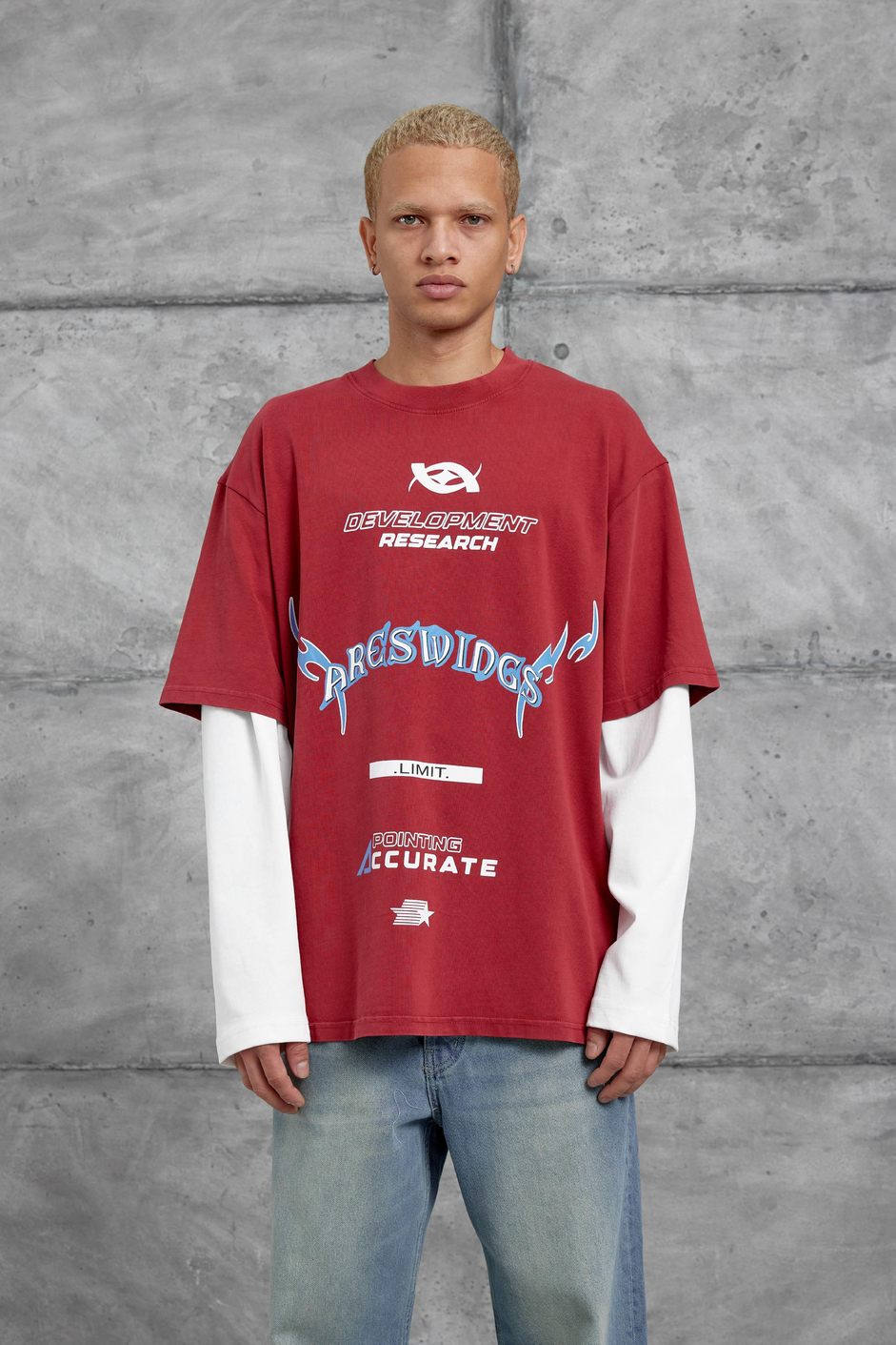 Kırmızı Nmrc Areswing Yazılı Oversize Parça Kollu Sweatshirt