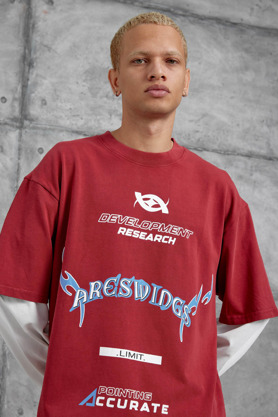 Kırmızı Nmrc Areswing Yazılı Oversize Parça Kollu Sweatshirt