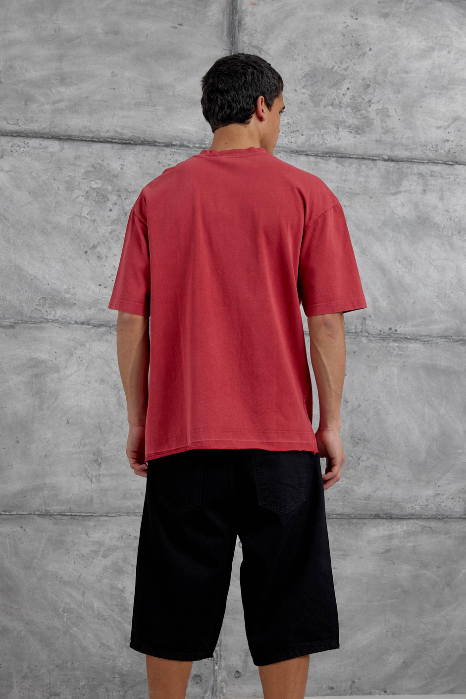 Kırmızı Parçalı Yıkamalı Oversize Tshirt