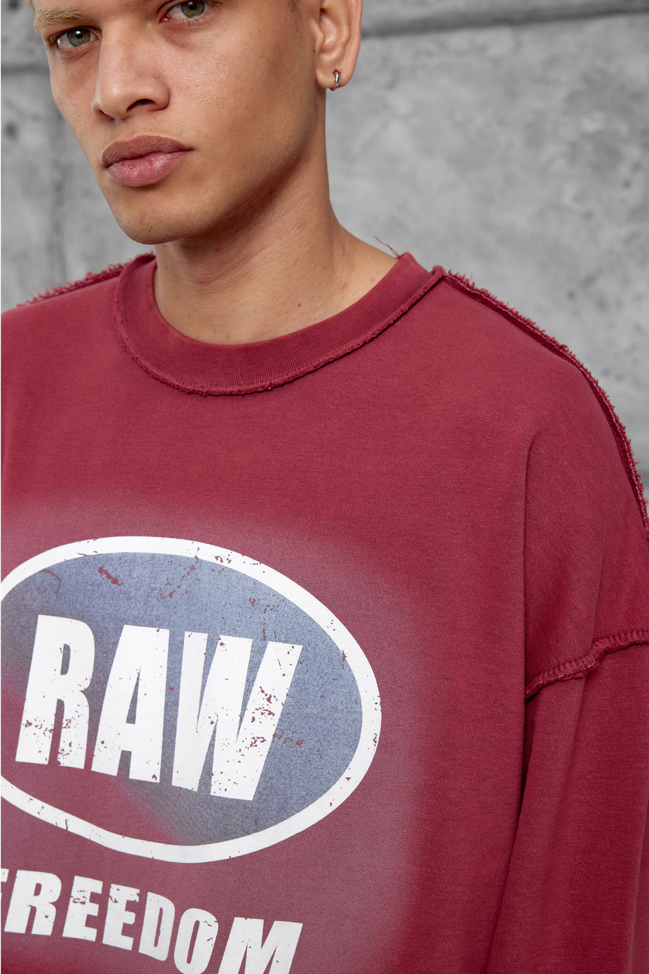 Kırmızı RAW BASKILI OVERSİZE SWEATSHIRT