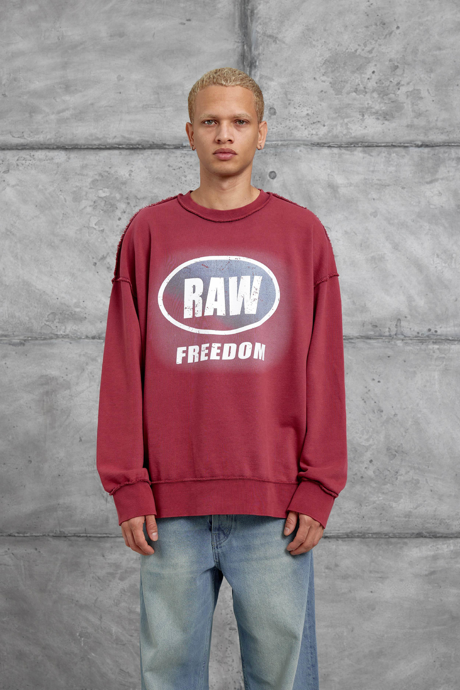 Kırmızı RAW BASKILI OVERSİZE SWEATSHIRT