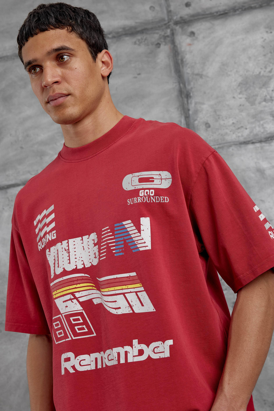 Kırmızı Remember Yazılı Yakımalı Oversize Tshirt