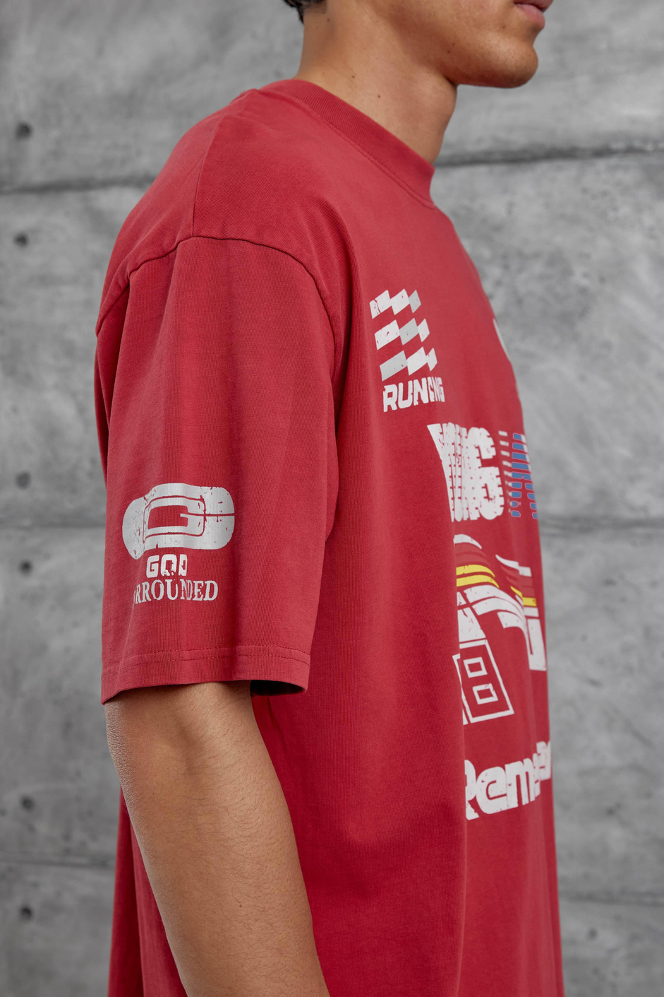 Kırmızı Remember Yazılı Yakımalı Oversize Tshirt