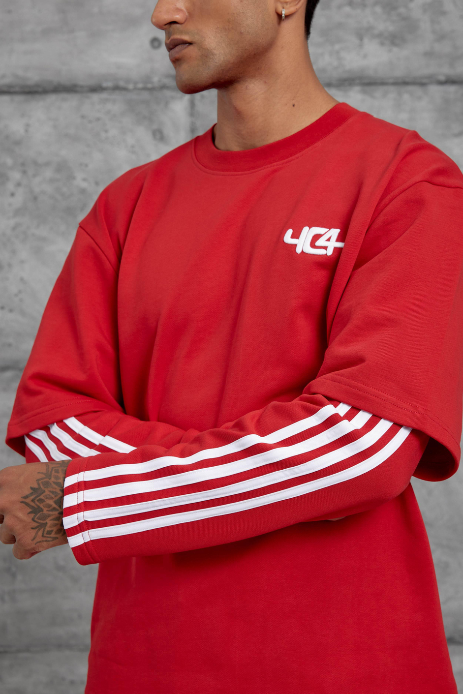 Kırmızı Yc4 Oversize Kolu Parçalı  Şerit Detaylı Minimal Tasarım Sweatshirt