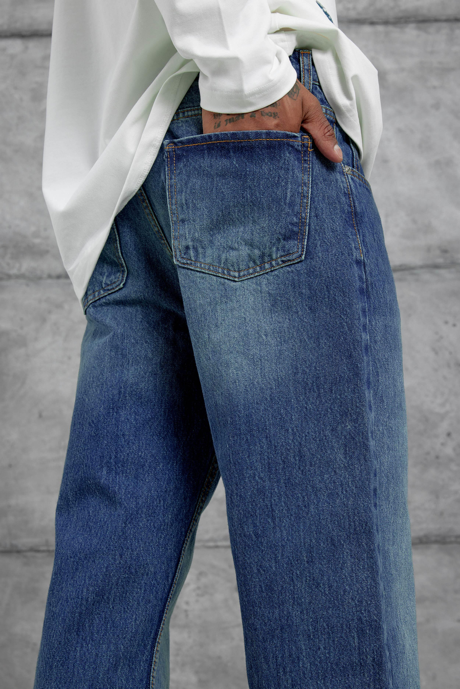 Koyu Lacivert Mb Baggy Kalıp Taşlamalı Jean