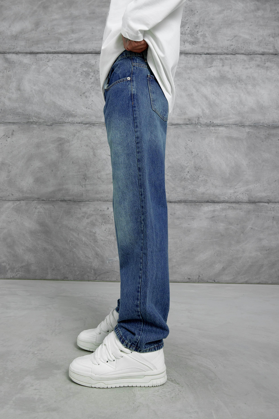 Koyu Lacivert Mb Baggy Kalıp Taşlamalı Jean